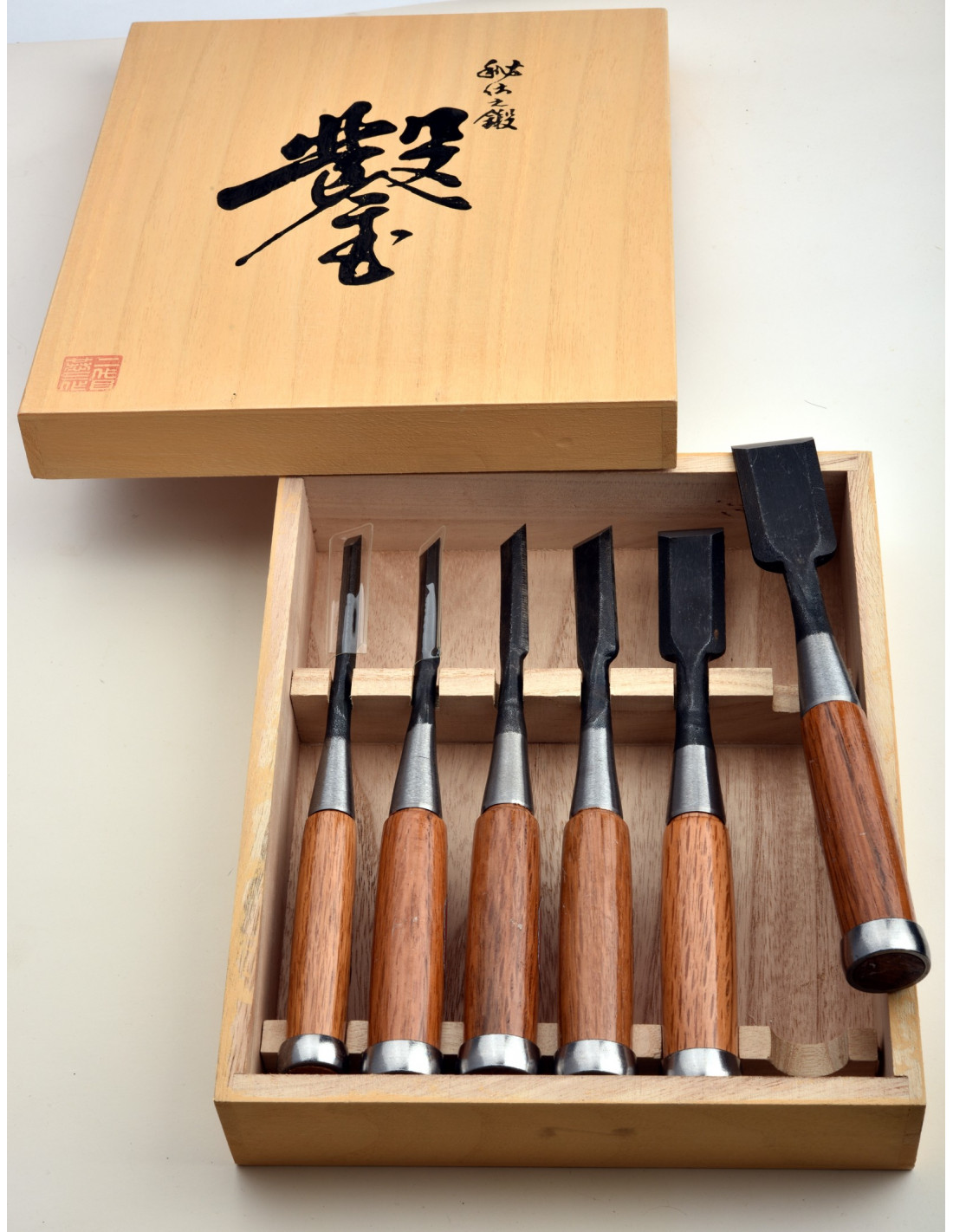 KAKURI Lot de 6 ciseaux à bois japonais pour le travail du bois, style  japonais et occidental mixte, nomi professionnel pour mortaiser, sculpter,  lame