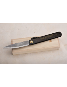 Higonokami Nagao -  Manche  laqué noir "Tiger & Bamboo",...