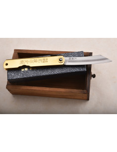 Higonokami Nagao - laiton gravé - lame sanmai Aogami 75 mm