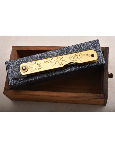 Higonokami Nagao - laiton gravé - lame sanmai Aogami 75 mm