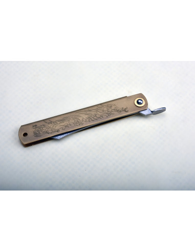 Higonokami Nagao -  Manche  laiton mat gravé,...