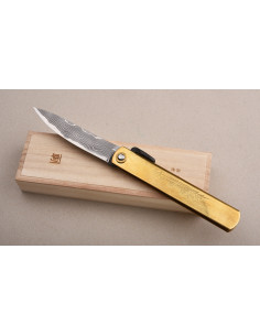 Higonokami Nagao -  Manche  laiton "Tiger & Bamboo", lame...