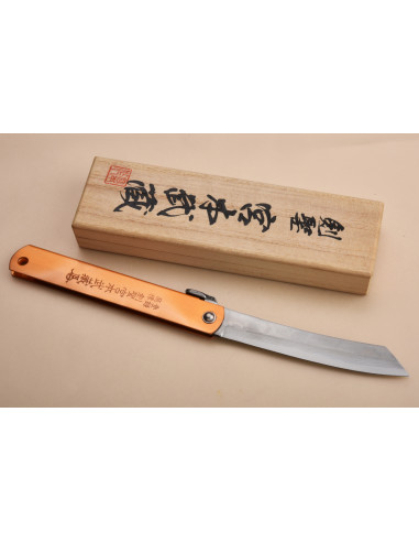 Higonokami Miyamoto - Manche cuivré- lame damas 100 mm brute de forge