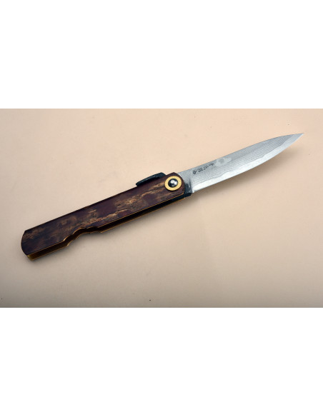 Higonokami Nagao damas feuille de  bambou - Kabazaiku tongari - Manche  100 mm