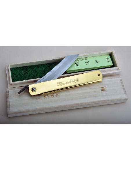 Higonokami Nagao -  Tiger & Bamboo Suminagashi/damas- Manche  laiton 150 mm