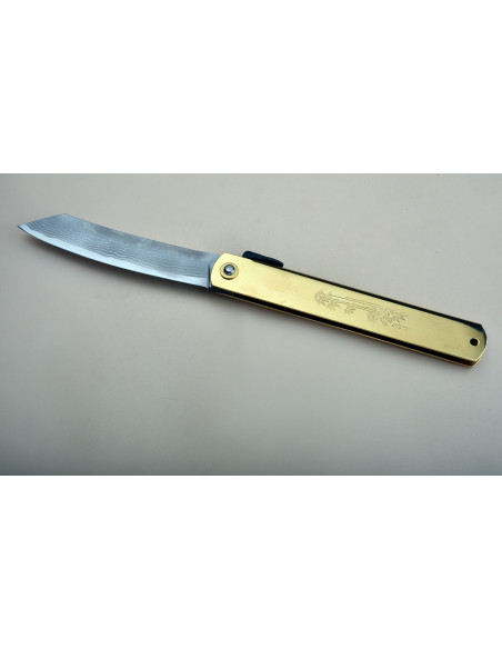 Higonokami Nagao -  Tiger & Bamboo Suminagashi/damas- Manche  laiton 150 mm