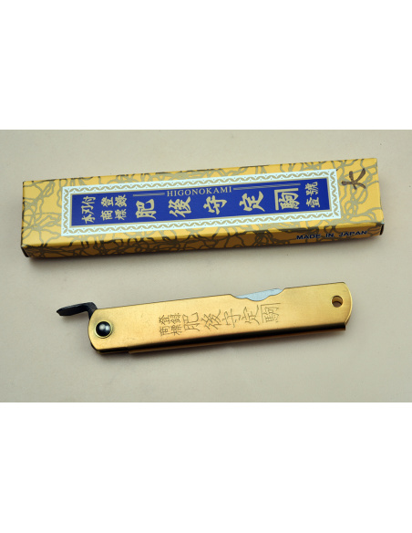 Higonokami Nagao Kanekoma Manche en laiton - Lame Aogami  70MM
