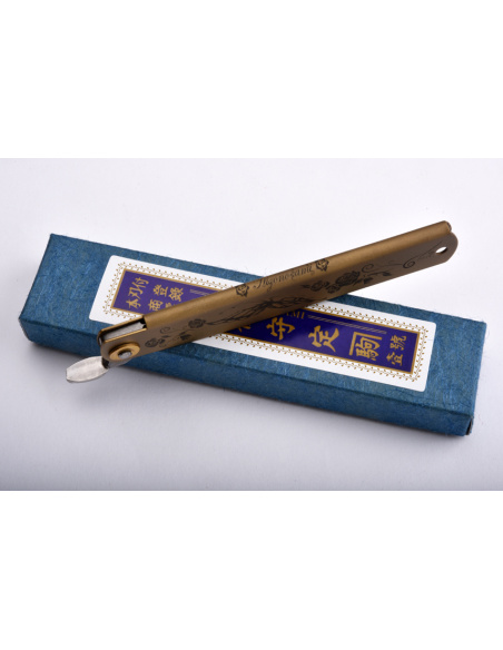 Higonokami Nagao -  Manche laiton patiné brun gravé, lame damas Suminagashi/VG10 - Manche 120mm